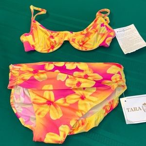 Tara Grinna Hawaii pattern bikini 14 bottom 32-36/c yellow pink orange